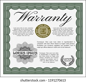 Green Vintage Warranty template. Complex background. Good design. Customizable, Easy to edit and change colors. 