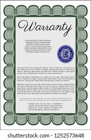 Green Vintage Warranty template. With complex background. Customizable, Easy to edit and change colors. Money design. 