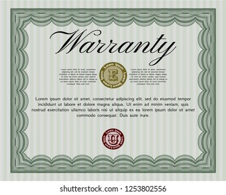 Green Vintage Warranty template. With complex linear background. Detailed. Elegant design. 