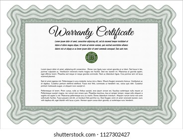 Green Vintage Warranty template. Detailed. With guilloche pattern and background. Superior design. 