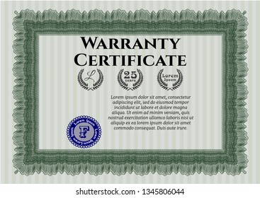 Green Vintage Warranty template. Detailed. With background. Perfect design. 