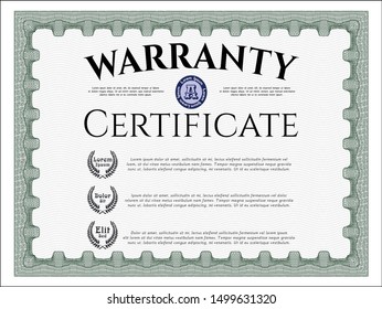 Green Vintage Warranty template. Detailed. Complex background. Sophisticated design. 