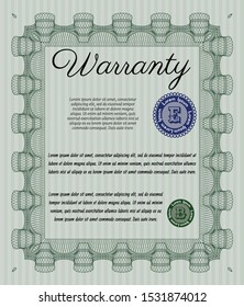 Green Vintage Warranty template. Detailed. Printer friendly. Money style design. 