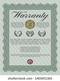 Green Vintage Warranty template. Good design. Vector illustration. Easy to print. 