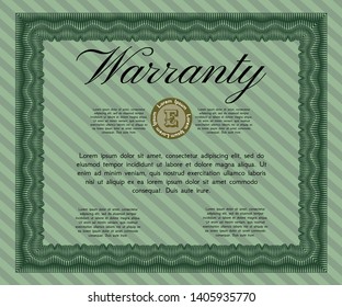 Green Vintage Warranty template. With great quality guilloche pattern. Perfect design. Detailed. 