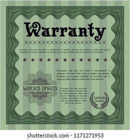 Green Vintage Warranty template. With guilloche pattern. Vector illustration. Artistry design. 