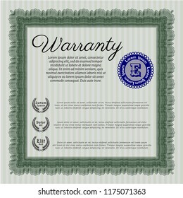 Green Vintage Warranty template. With guilloche pattern. Vector illustration. Cordial design. 