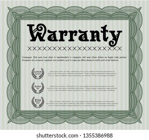 Green Vintage Warranty template. With guilloche pattern and background. Superior design. Vector illustration. 