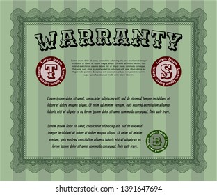 Green Vintage Warranty template. With linear background. Detailed. Artistry design. 