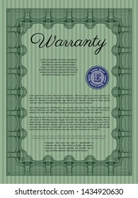 Green Vintage Warranty template. With linear background. Cordial design. Vector illustration. 