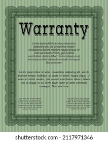 Green Vintage Warranty template. Lovely design.  With great quality guilloche pattern.   