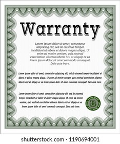 Green Vintage Warranty template. Modern design. With complex background. Customizable, Easy to edit and change colors. 