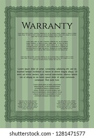 Green Vintage Warranty template. Money design. With guilloche pattern and background. Detailed. 