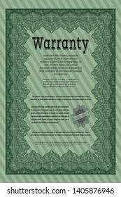 Green Vintage Warranty template. Money style design. Vector illustration. With great quality guilloche pattern. 