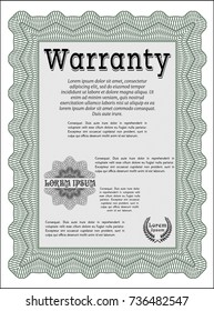 Green Vintage Warranty template. Money style design. Easy to print. Detailed. 