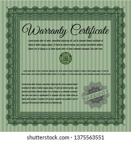 Green Vintage Warranty template. Nice design. With guilloche pattern. Vector illustration. 