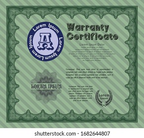 Green Vintage Warranty template. With quality background. Vector illustration. Retro design. 