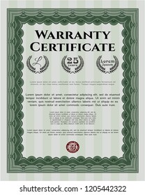Green Vintage Warranty template. Retro design. Vector illustration. With guilloche pattern. 