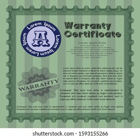 Green Vintage Warranty template. Retro design. With complex background. Customizable, Easy to edit and change colors. 