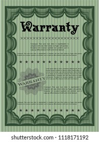 Green Vintage Warranty template. Sophisticated design. Complex background. Detailed. 