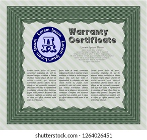 Green Vintage Warranty template. Superior design. With background. Detailed. 