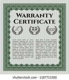 Green Vintage Warranty template. Vector illustration. With complex background. Cordial design. 