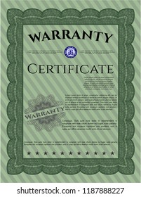 Green Vintage Warranty template. Vector illustration. With guilloche pattern and background. Money Pattern design. 