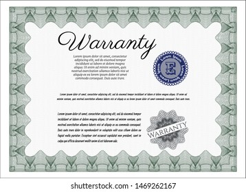 Green Vintage Warranty template. Vector illustration. With quality background. Lovely design. 