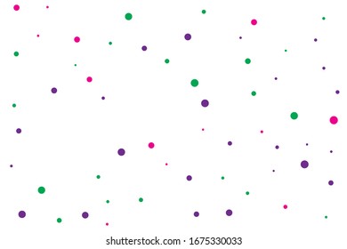Grüne und violette Kreise Konfetti fallen auf transparentem Hintergrund. Rund, Punkt-Vektorillustration-Hintergrund. Abstrakte bunter Konfetti fliegen in der Luft. Vektorillustration Feriengrafik mit Kreisen Konfetti.