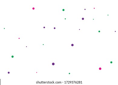 Los círculos verdes y violetas confetti cayendo sobre un fondo transparente. Redondo, fondo vector punto. Resumen de confetti colorido volando en el aire. Ilustración vectorial de vacaciones con círculos confetti.