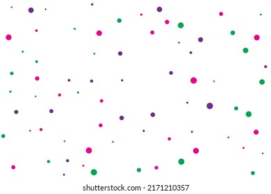 Los círculos verdes y violetas confetti cayendo sobre un fondo transparente. Redondo, fondo vector punto. Resumen de confetti colorido volando en el aire. Ilustración vectorial de vacaciones con círculos confetti.