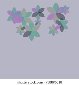 Green, Violet and Grey Flowers Located on the Top of the Image on Blue Background