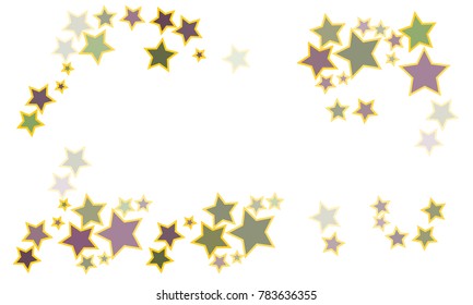 Green, Violet and Grey Stars of Different Color Tone and Size on White Background