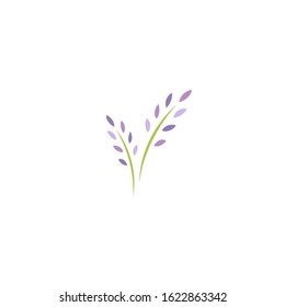 Green violet lavender flowers. flat icon isolated on white. Vector illustration. Eco logo. Natural, organic product symbol.  