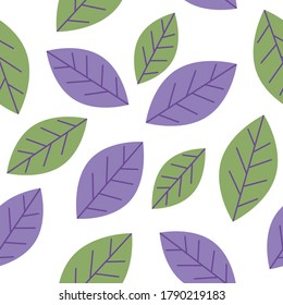 Green violet leaves seamless pattern, repetative floral pattern