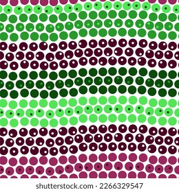 Líneas verdes y violetas o rayas con puntos. Repito. Patrón sin foco. Superficie. Papel envuelto, papel impreso, textil, tela. Arte moderno.