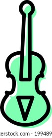 Green violin, illustration, on a white background.