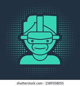 Green Virtual reality glasses icon isolated on blue background. Stereoscopic 3d vr mask. Abstract circle random dots. Vector Illustration