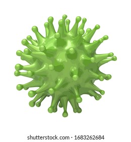 Green virus bacteria cell vector image isolated on white background. Flu, influenza, coronavirus model illustration. Covid-19 bacterium