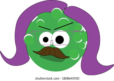 Green Virus Cell in Purple wig İllustration