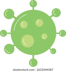 Green Virus Cell with Spikes Vector Flat Illustration