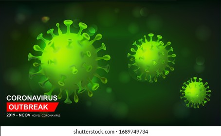 Green virus cells. Viruses in infected organism, viral disease epidemic. Corona, influenza viruses.  Immunology, virology, epidemiology concept. Vector illustration.