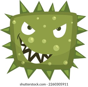 Green virus character. Cartoon evil grinned monster
