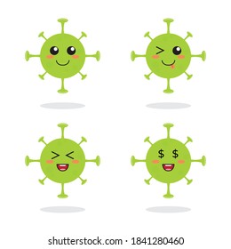 Green virus emoji bundle with cute, smiling, and, cheerful, money-hungry characters.
Vector Icon bundle