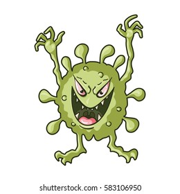 Green virus icon in cartoon style isolated on white background. Viruses and bacteries symbol stock vector illustration.
