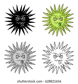 Green virus icon in cartoon style isolated on white background. Viruses and bacteries symbol stock vector illustration.