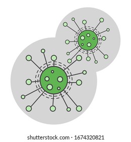 Green virus icon. Corona virus disease or COVID-19 infection. Respiratory influenza virus microbe. Novel Corona Virus in Wuhan. White background. 
