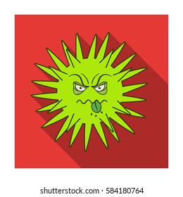 Green virus icon in flat style isolated on white background. Viruses and bacteries symbol stock vector illustration.
