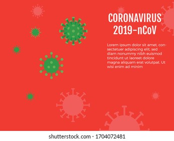 Virus verde sobre fondo rojo, ilustración vectorial relacionada con covid-19