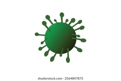 A green virus particle with spike-like extensions in a gradient flat design style on a white background, symbolizing microbiology, infection, and disease concepts.